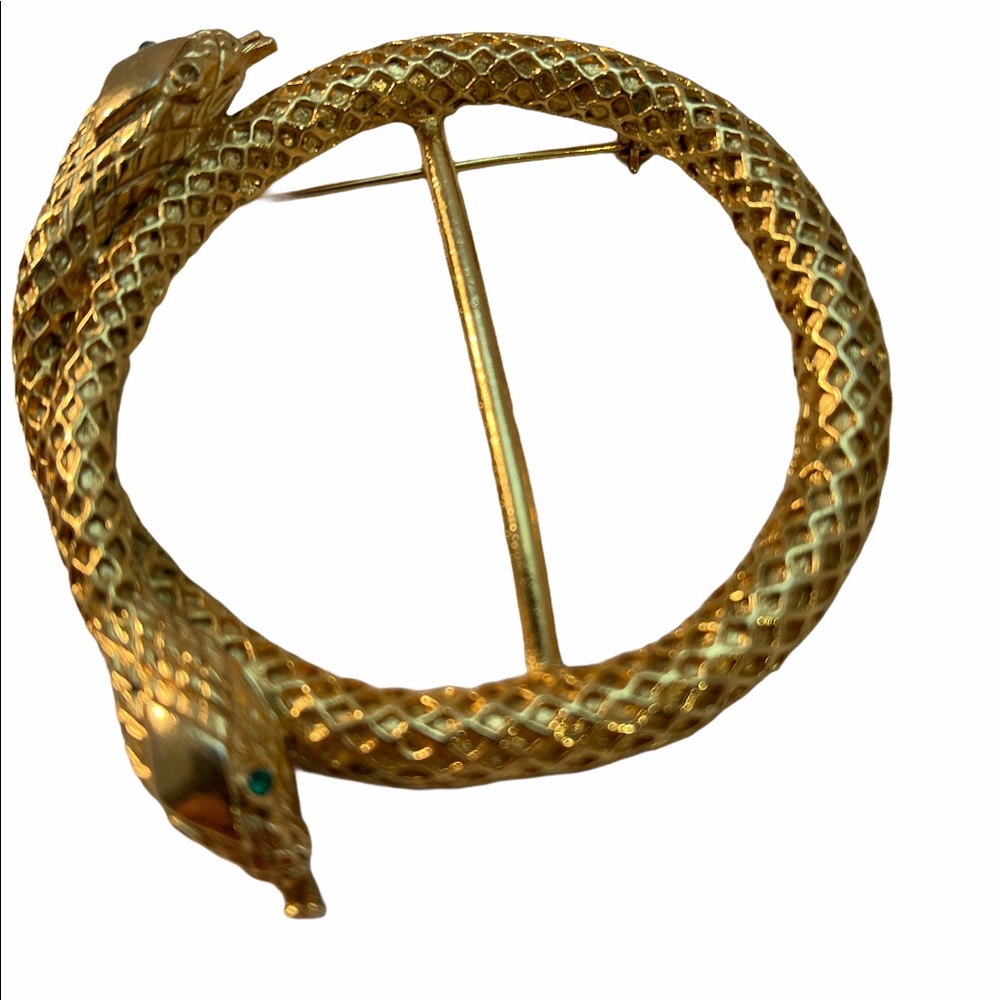 Vintage Gold finish metal SNAKE scarf clip brooch - Picture 1 of 5
